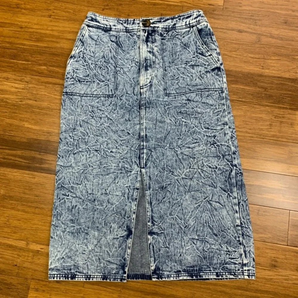 Who What Wear Denim Skirt Womens‎ Size 2 Blue Midi Acid Wash Slit Front Pockets